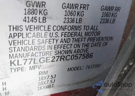 2024 Chevrolet Trax Fwd 1Rs z USA, uszkodzony, nr VIN KL77LGE27RC057586